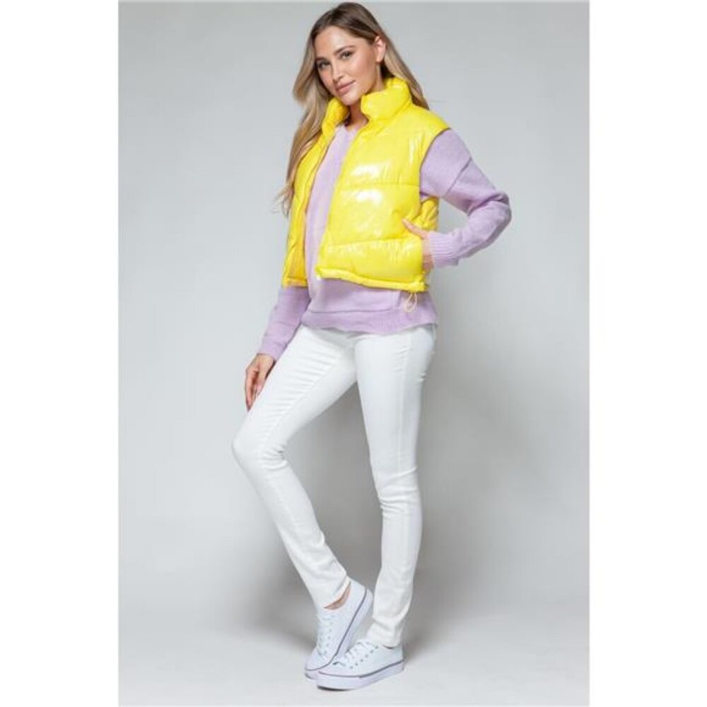 Snobbish Zip Up Turtleneck Shiny Quilted Vest - Picture 7 of 7